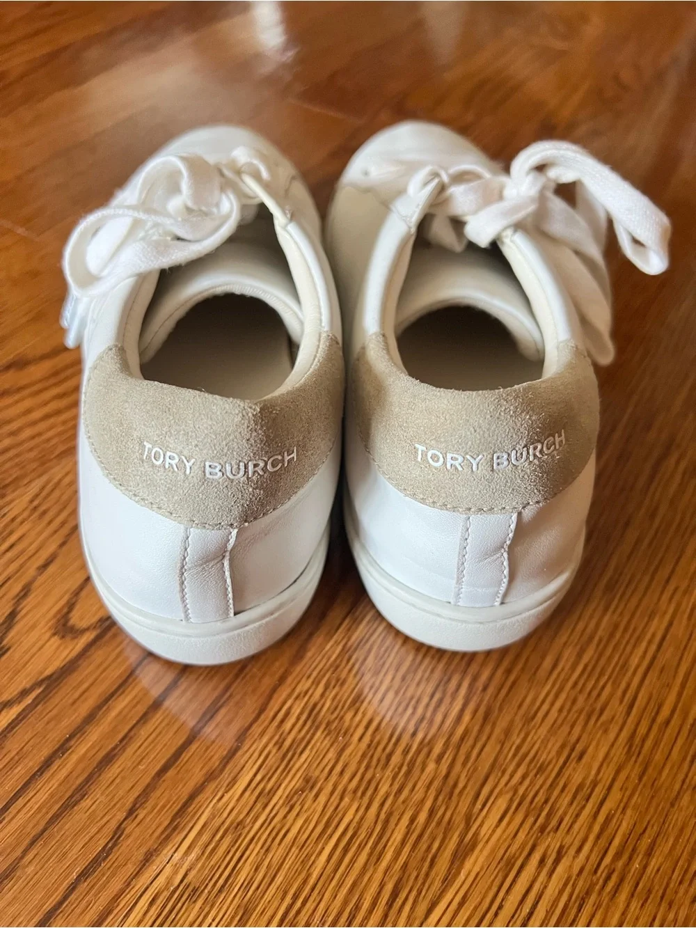Tory Burch White Leather Logo Lace-Up Sneakers